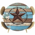 thumbnail image 1 of Texas Star Round Tablecloth 45-54 Inch Round Fitted Table Cloth with Elastic Edge, Blue Brown Stars Retro Wooden Country Vintage Waterproof Table Cover Protector for Outdoor Picnic Party Dining, 1 of 6