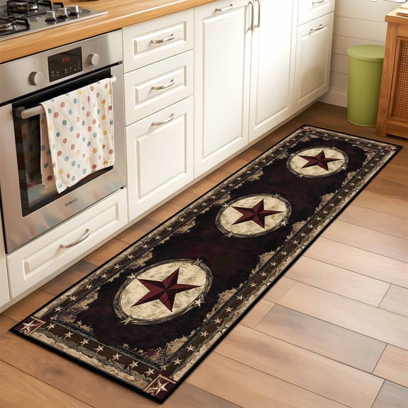 Texas Star Runner Rugs 2x6 ft Western Retro Red Star Rustic Farmhouse Washable Hallway Rugs Non-Slip Floor Mats Absorbent Carpet Bedside Runners for Bedroom Kitchen Bathroom Laundry Room