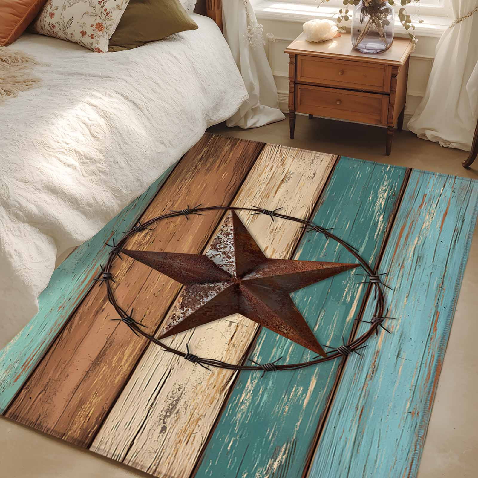 Texas Star Rustic 4x6 Area Rugs, Western Teal Brown Ombre Wooden ...