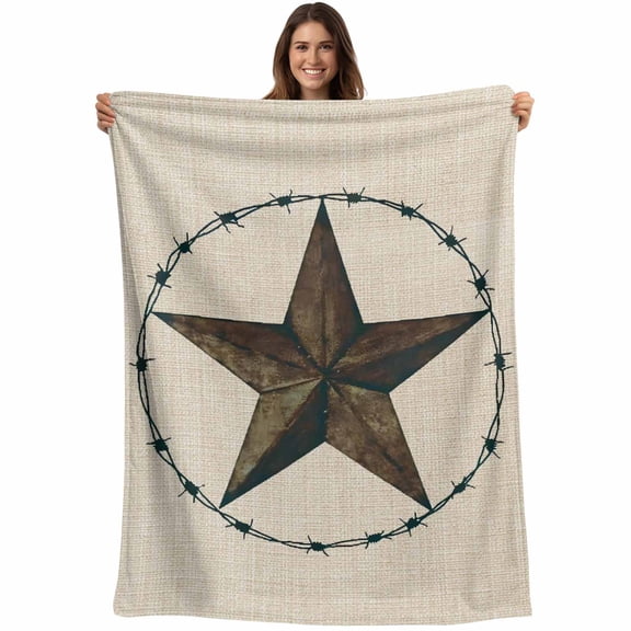 Texas Star Rustic Blanket Soft Cozy Warm Throw Blanket for Couch, Plush Fuzzy Flannel Fleece Blankets for Sofa, Vintage Farmhouse Striped Brown Bed Blankets Lightweight Gifts for Women, 50"x60"
