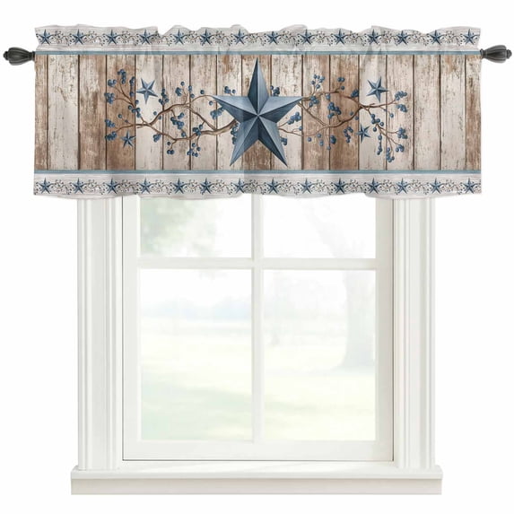 Texas Star Rustic Farmhouse Short Window Curtain Valances, Country Blue Berry Brown Wooden Plank Rod Pocket Kitchen Valances for Living Room Bedroom Bathroom Cafe 54" x 18"