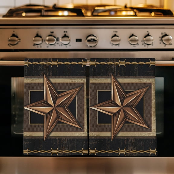 Texas Star Rustic Kitchen Towels Set of 1, Black Brown Ethnic Geometric Aztec Tribal Absorbent Dish Towels for Kitchen, Microfiber Hand Towel, Quick Drying Tea Towel for Cleaning Dishcloths