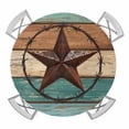 thumbnail image 1 of Texas Star Rustic Round Fitted Tablecloth with Elastic Edge, Waterproof Table Cloth Table Cover for 55"-60" Tables, Western Teal Brown Ombre Wooden Vintage Tablecloths for Dining Picnic Outdoor, 1 of 9