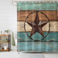 thumbnail image 1 of Texas Star Rustic Shower Curtains for Bathroom, Western Teal Brown Ombre Wooden Vintage Waterproof Fabric Shower Curtain, Decorative Bathroom Curtain for Bathtub, 66"x72" , No Hooks Included, 1 of 9