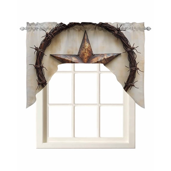 Texas Star Rustic Swag Valances for Windows, Small Curtains Drapes, Vintage Country Stars Modern Abstract Kitchen Window Curtains Over Sink Window Treatment Valance for Bedroom/Bathroom 56"x36"