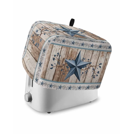 Texas Star Rustic Toaster Cover 4 Slice, Large Kitchen Appliance Covers, Country Blue Berry Brown Wooden Plank Toaster Oven Cover with Loop, Bread Machine Cover Polyester Dust Cover Protection