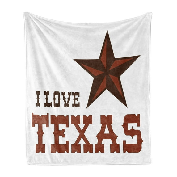 Texas Star Soft Flannel Fleece Blanket, Western Culture Motifs with a Words About Southwest of United States, Cozy Plush for Indoor and Outdoor Use, 50" x 70", Dark Brown and Brown, by Ambesonne