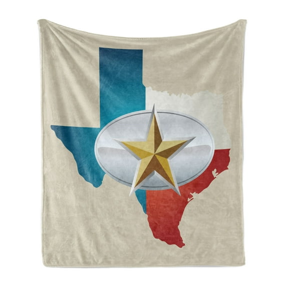 Texas Star Soft Flannel Fleece Throw Blanket, Cowboy Belt Buckle Design Map Southwestern Parts of America, Cozy Plush for Indoor and Outdoor Use, 50" x 70", Multicolor, by Ambesonne