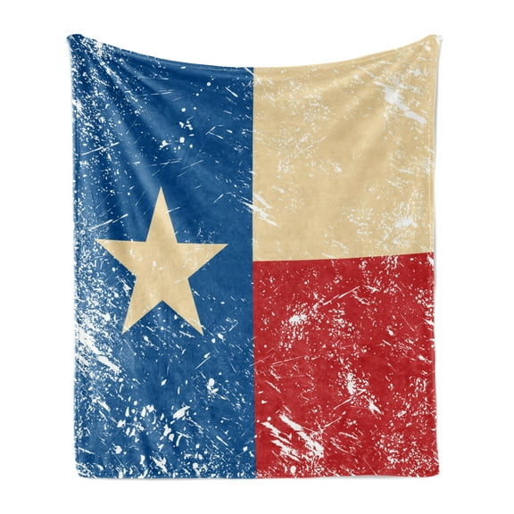 Texas Star Soft Flannel Fleece Throw Blanket, Grunge Flag Illustration Lone Item Retro Independence Sign, Cozy Plush for Indoor and Outdoor Use, 50" x 60", Vermilion Navy Blue, by Ambesonne