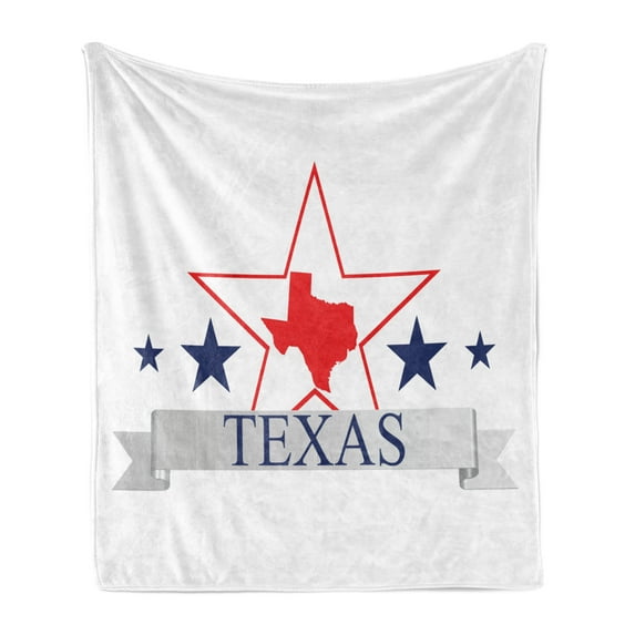 Texas Star Soft Flannel Fleece Throw Blanket, San Antonio Dallas Houston Austin Map with Stars Pattern USA, Cozy Plush for Indoor and Outdoor Use, 50" x 70", Vermilion Pale Grey, by Ambesonne