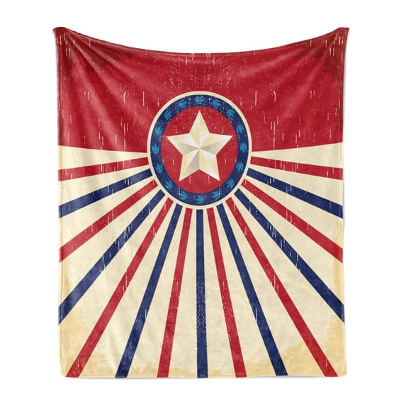 Texas Star Soft Flannel Fleece Throw Blanket, Vintage Stripes and Grunge Liberty and Freedom Themed USA Image, Cozy Plush for Indoor and Outdoor Use, 50" x 60", Vermilion Navy Blue, by Ambesonne