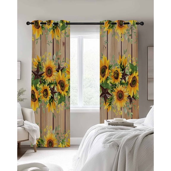 Texas Star Sunflower Blackout Curtains 2 Panels Vintage Flowers Thermal Insulated Grommet Window Curtains for Bedroom Living Room 52"x96"
