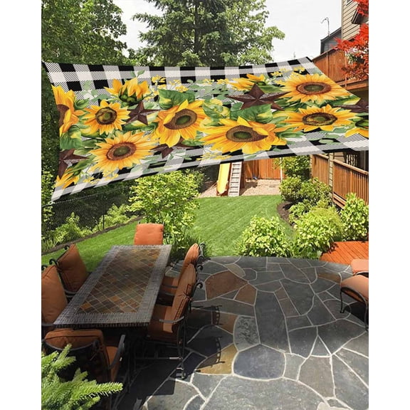 Texas Star Sunflower Sun Shade Sail 6.5'X10' Vintage Flowers UV Block Outdoor Sail Shades Breathable Waterproof Rectangular Sunshade for Patio Garden Pool Pergola Porch
