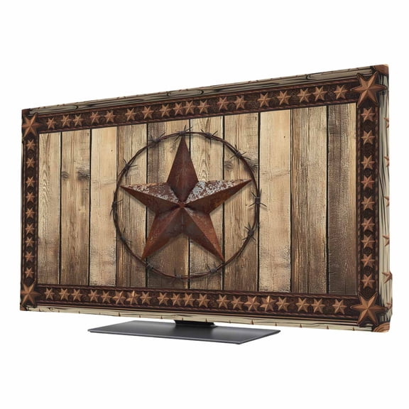 Texas Star TV Dust Cover 24 Inch, Farmhouse Country Star Wood Grain Computer Monitor Cover Dustproof Stretchable Indoor TV Screen Protector for LED LCD Universal Monitors