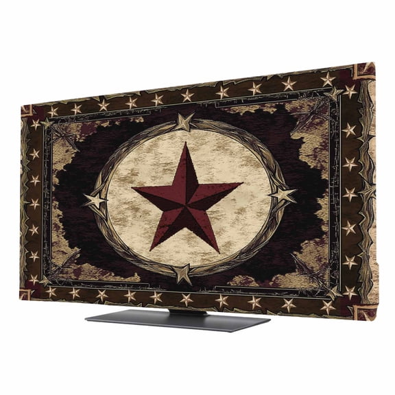 Texas Star TV Dust Cover 24 Inch, Western Retro Red Star Rustic Farmhouse Computer Monitor Cover Dustproof Stretchable Indoor TV Screen Protector for LED LCD Universal Monitors