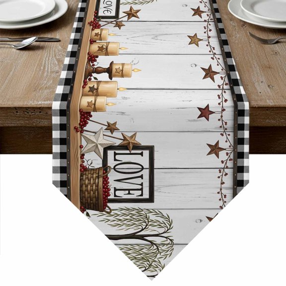 Texas Star Tree Table Runner Linen Burlap Table Runner 36 Inches Small Farmhouse Candles Birds Berry Black Plaid Dresser Scarves for Kitchen Island Coffee Dining Room Party Holiday Decoration 13"x36"