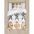 thumbnail image 1 of Texas Star Twin Size Duvet Cover Set, Vintage Western Stars Antique Hand Drawn Illustration Stripes, Decorative 2 Piece Bedding Set with 1 Pillow Sham, Black White and Pale Brown, by Ambesonne, 1 of 3