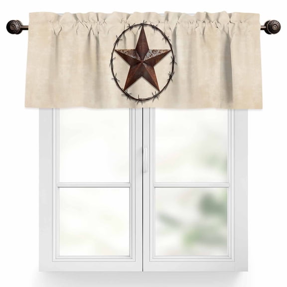 Texas Star Valances for Windows, 54 x 18in, Countryside Western Vintage Country Star Rod Pocket Kitchen Valance Curtain Light Filtering Window Treatments for Living Room Bedroom, 1 Panel