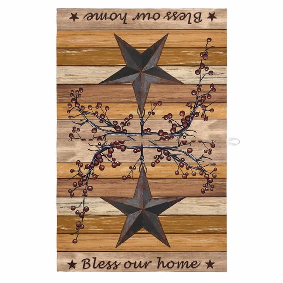 Texas Star Vintage 1 Pack Kitchen Towel, Water Absorbent Dish Towel, Berry Yellow Brown Wooden Decorative Hand Towels - Quick Drying Cloth for Cooking Baking, 18x28 Inch