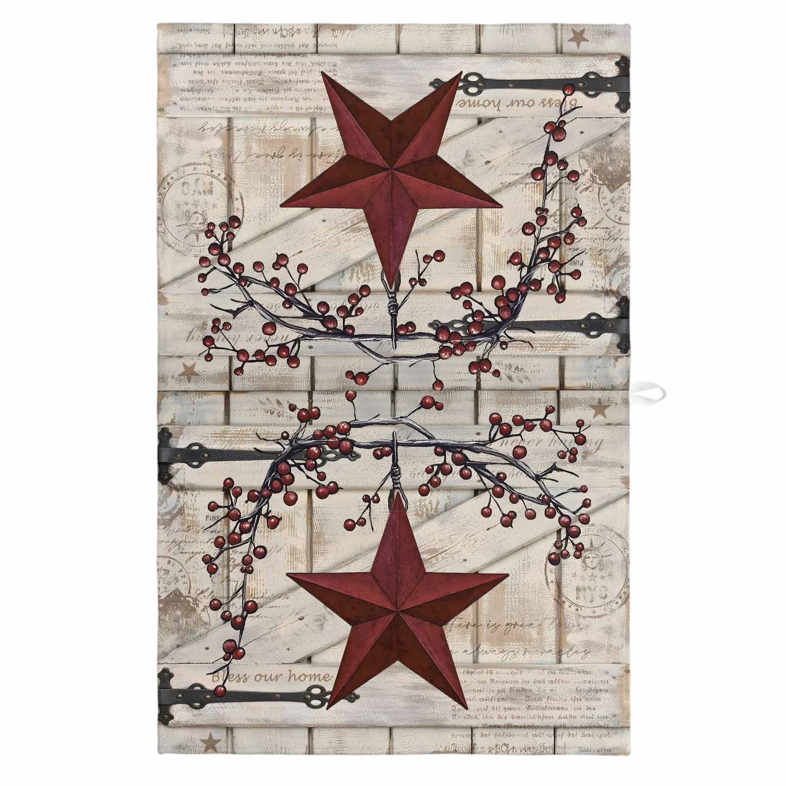 Texas Star Vintage 1 Pack Kitchen Towel, Water Absorbent Dish Towel, Red Retro Berry Beige Wooden Decorative Hand Towels - Quick Drying Cloth for Cooking Baking, 18x28 Inch