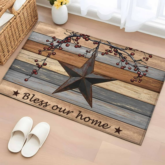 Texas Star Vintage 2'x3' Washable Rug, Berry Grey Blue Brown Wooden Non-Slip Soft Doormat Area Rugs for Entrance Bathroom Bedsides, StainResistant Carpet for Kitchen Bedroom, Entryway Floor Mat