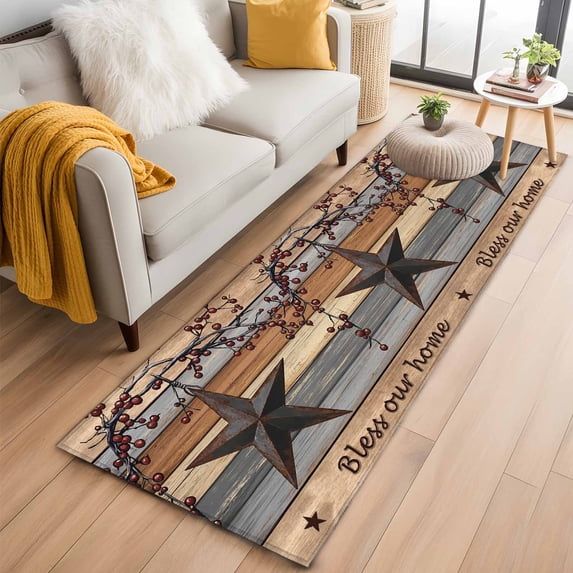 Texas Star Vintage 2'x6' Runner Rugs for Hallway Kitchen Bedside Non Slip Washable, Berry Grey Blue Brown Wooden Entryway Rug Runners with Rubber Backing, Long Carpet Runner for Laundry Room