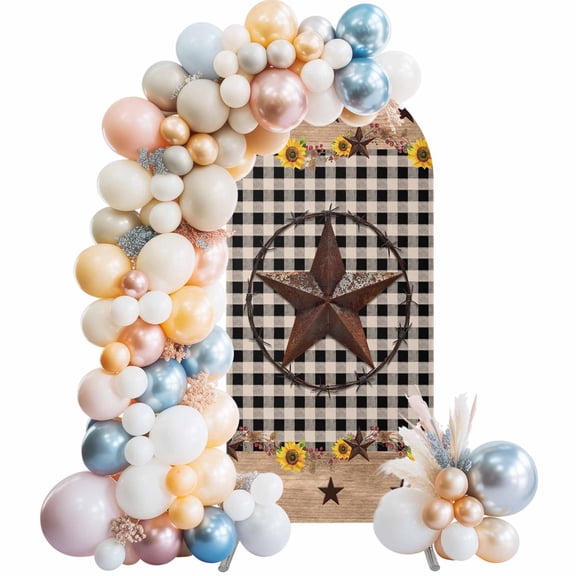 Texas Star Vintage Arch Backdrop Cover 5Ft, Wedding Arch Covers Stretchy Backdrop, Farmhouse Country Sunflower Black Plaid Fitted 2 Sided Arched Photo Background for Birthday Party Decorations
