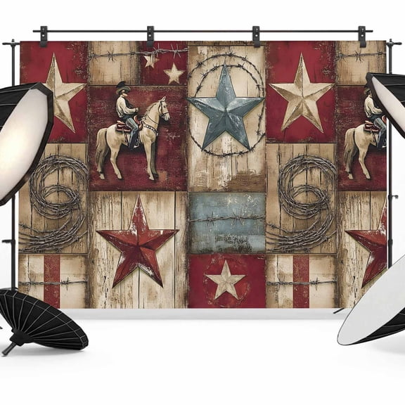 Texas Star Vintage Backdrop for Photoshoot, Photography Photo Studio Background Wall Backdrop, Country Star Western Cowboy Back Drop Banner Panel for Portraits Wedding Live Streaming Decor 7x5Ft
