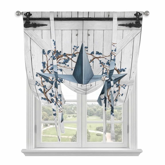 Texas Star Vintage Balloon Curtains for Windows, Bedroom Curtains 54 Inch Length, Navy Blue Retro Wooden Berry Tie Up Curtains Panels Thermal Insulated Bathroom Curtains Window 42"x54"