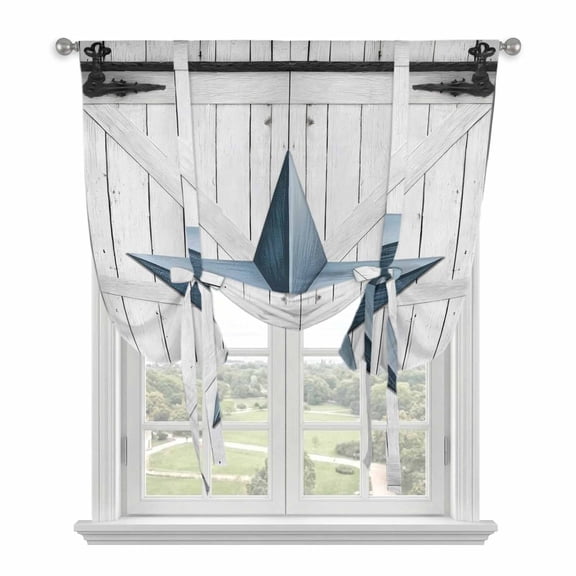 Texas Star Vintage Balloon Curtains for Windows, Bedroom Curtains 54 Inch Length, Navy Blue Wooden Retro Tie Up Curtains Panels Thermal Insulated Bathroom Curtains Window 42"x54"