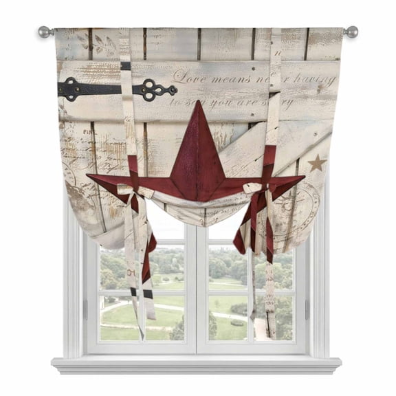 Texas Star Vintage Balloon Curtains for Windows, Bedroom Curtains 54 Inch Length, Red Retro Berry Wooden Tie Up Curtains Panels Thermal Insulated Bathroom Curtains Window 42"x54"