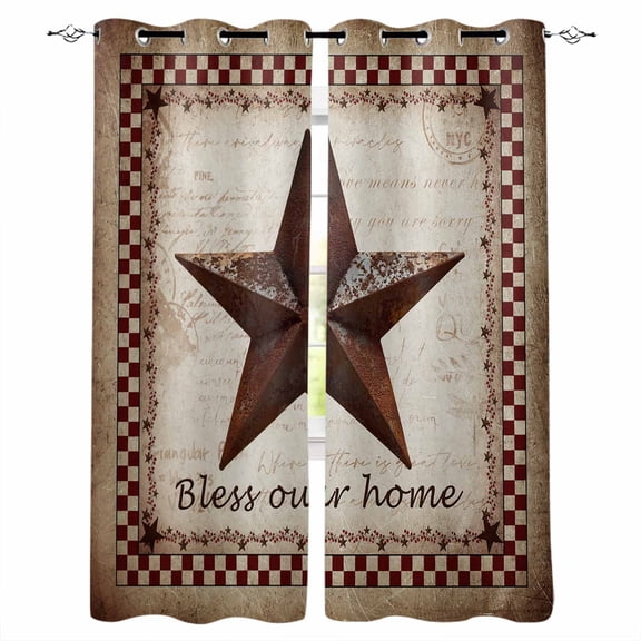 Texas Star Vintage Black Out Curtains 63 Inch Long, Room Darkening Draperies Curtains Panels, Bless Our Home Western Stars Country Thermal Insulated Curtain for Bedroom Living Room 52"x63" 2 Panels