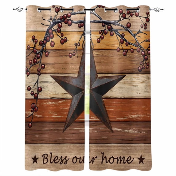Texas Star Vintage Blackout Curtains for Bedroom, Berry Burnt Orange Brown Wooden Thermal Insulated Kitchen Drapes with Grommets, Light Blocking Window Treatment, 2 Panels 42" x 54"