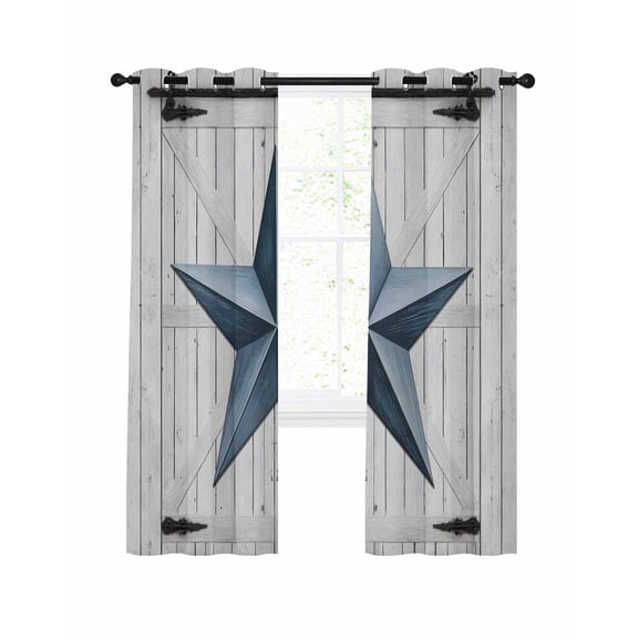 Texas Star Vintage Blackout Curtains, Light Blocking Print Window Curtains, Navy Blue Wooden Retro Thermal Insulated Window Drapes for Living Room Kitchen Cafe 2 Panels, 84"W x 63"L