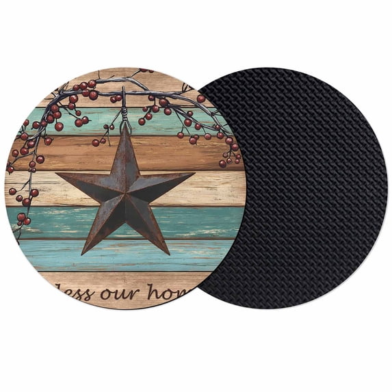 Texas Star Vintage Coasters Set of 2, Absorbent Coasters for Drinks, Berry Turquoise Green Brown Wooden Coaster for Desk Coffee Table Protection, Home Decor House Warming Gifts 4"