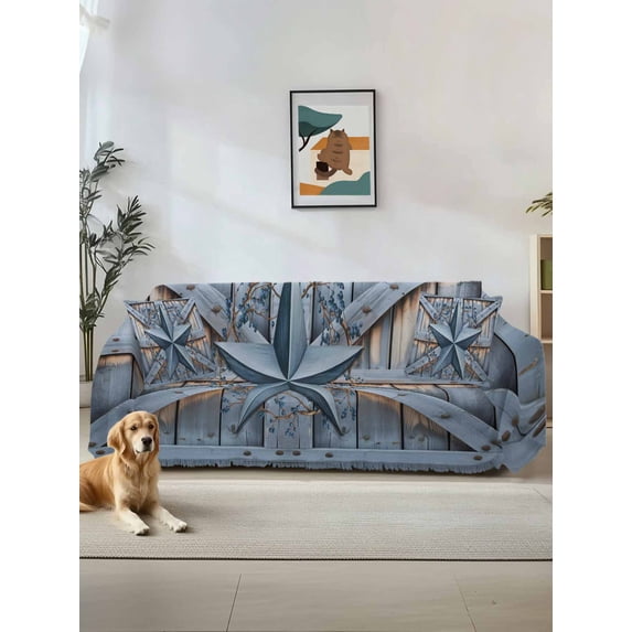 Texas Star Vintage Couch Cover, Navy Blue Berry Wooden Retro Sofa Cover Blanket for 3 Cushion Couch, Sectional Sofa Slipcover Furniture Protector for Living Room Bedroom 71''x134''