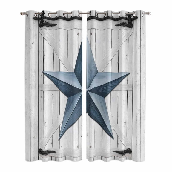 Texas Star Vintage Kitchen Curtains 84 Inch Length, Navy Blue Wooden Retro Grommet Top Bedroom Living Room Curtains, Light Filtering Cafe Curtain Drapes 2 Panels Set 84''x84''