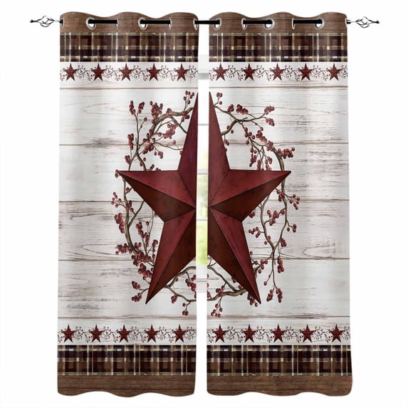 Texas Star Vintage Kitchen Curtains Red Berry Retro Art White Wooden Cafe Short Curtains for Bathroom Blackout Window Curtain Grommet Small Window Treatment Drapes for Bedroom Living Room 27.5"x39"x2