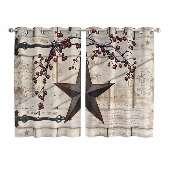 Texas Star Vintage Kitchen Curtains Window Panels, Brown Retro Berry Beige Wooden Branches Insulated Window Treatment Curtain, Grommet Curtains for Bedroom/Living Room/Bathroom, 2 Piece 52"Wx63"L