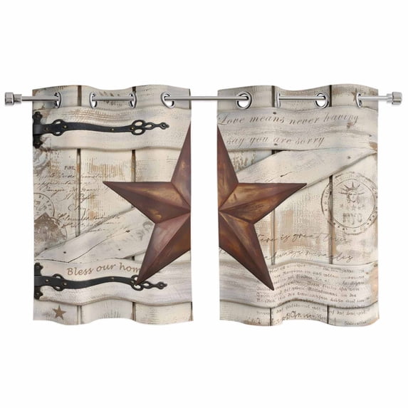 Texas Star Vintage Kitchen Curtains Window Panels, Retro Brown Berry Wooden Insulated Window Treatment Curtain, Grommet Curtains for Bedroom/Living Room/Bathroom, 2 Piece 27.5"Wx39"L