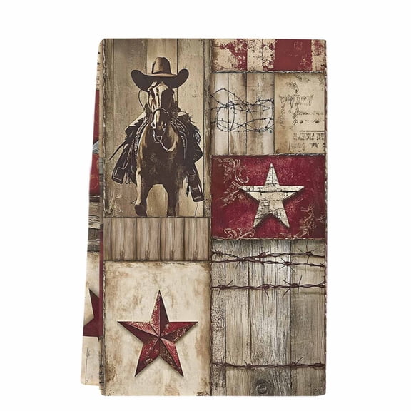 Texas Star Vintage Kitchen Towels Set of 1, Absorbent Microfiber Dish Tea Towels with Hanging Loop, Western Cowboy Country Wooden Resuable Hand Towel for Home Kitchen Cooking Cleaning 18"x28"