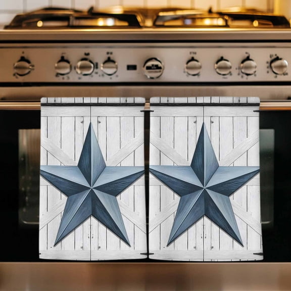 Texas Star Vintage Kitchen Towels Set of 1, Navy Blue Wooden Retro Absorbent Dish Towels for Kitchen, Microfiber Hand Towel, Quick Drying Tea Towel for Cleaning Decorative Dishcloths