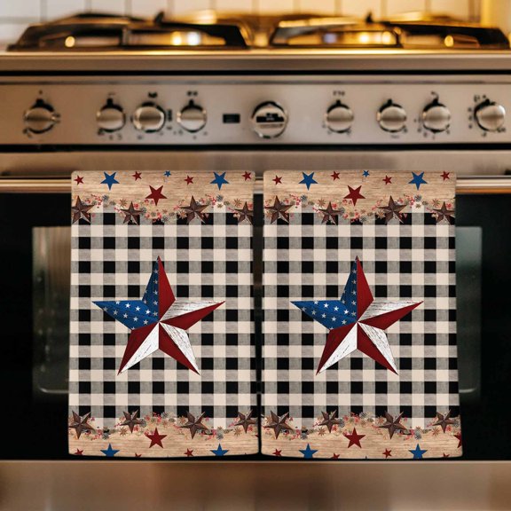 Texas Star Vintage Kitchen Towels Set of 2, Black White Retro Art Absorbent Dish Towels for Kitchen, Microfiber Hand Towel, Quick Drying Tea Towel for Cleaning Decorative Dishcloths