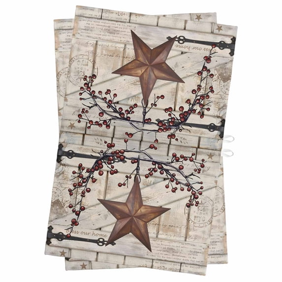 Texas Star Vintage Kitchen Towels Set of 2, Water Absorbent Dish Towel, Brown Retro Berry Beige Wooden Decorative Hand Towels - Quick Drying Cloth for Cooking Baking, 18x28 Inch