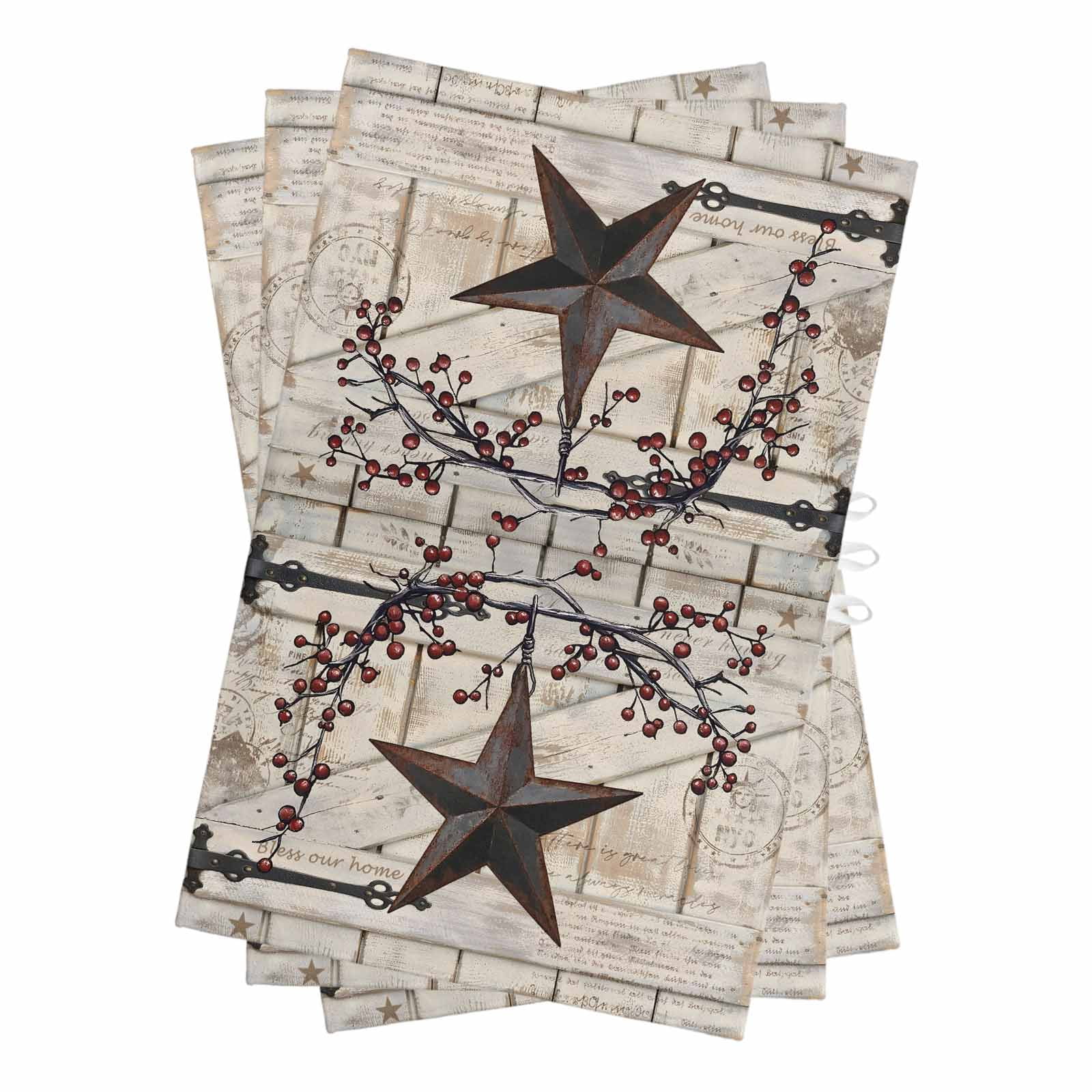 Texas Star Vintage Kitchen Towels Set of 3, Water Absorbent Dish Towel, Brown Retro Berry Beige Wooden Branches Decorative Hand Towels - Quick Drying Cloth for Cooking Baking, 18x28 Inch