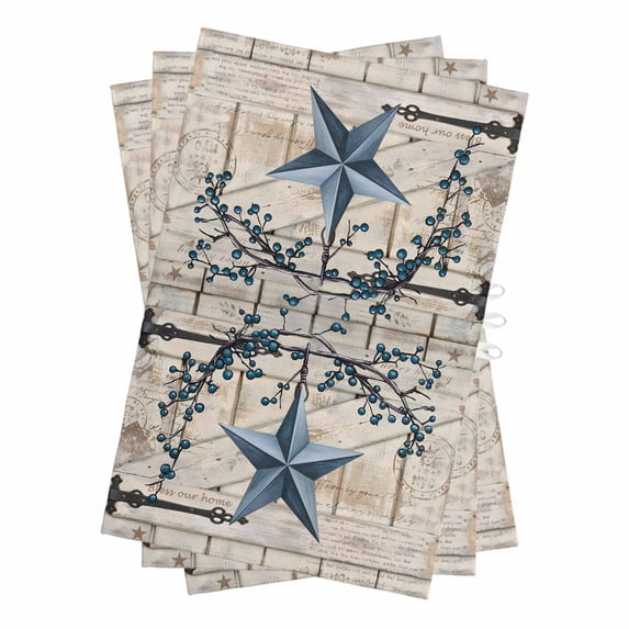 Texas Star Vintage Kitchen Towels Set of 3, Water Absorbent Dish Towel, Retro Navy Blue Berry Wooden Decorative Hand Towels - Quick Drying Cloth for Cooking Baking, 18x28 Inch