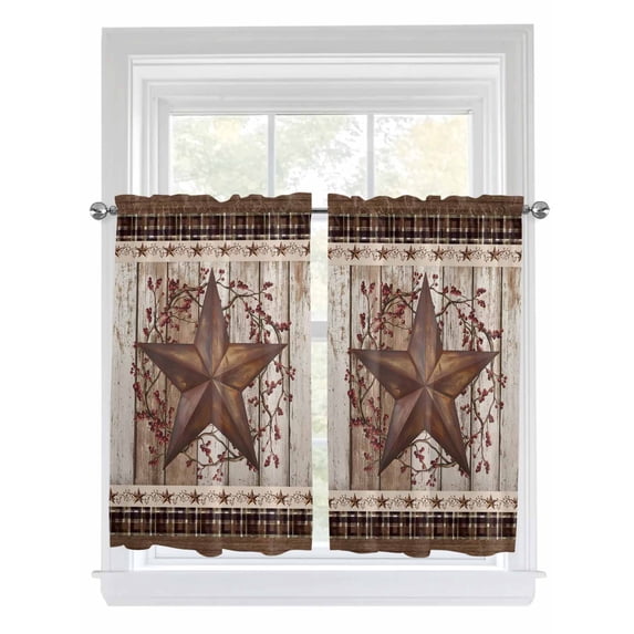 Texas Star Vintage Living Room Curtains 2 Panel, Brown Retro Art Red Berry Wooden Cafe Window Treatment, Farmhouse Bedroom Bathroom Kitchen Curtains Drapes 104"x45"