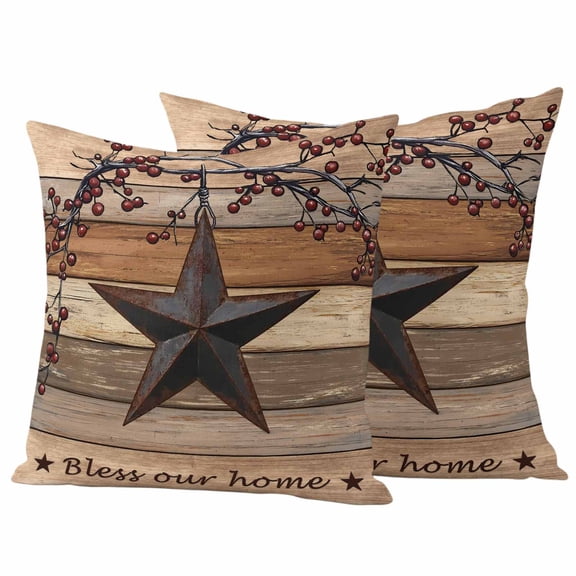 Texas Star Vintage Outdoor Pillow Covers 16"x16" Set of 2, Waterproof Throw Pillow Covers for Patio Furniture, Berry Dark Brown Wooden Decorative Cushion Pillowcases for Garden Porch Couch Sofa