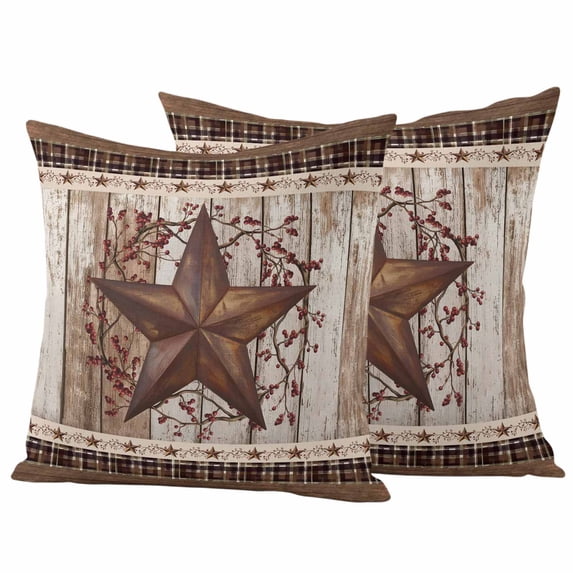 Texas Star Vintage Outdoor Waterproof Pillow Covers, Brown Retro Art Red Berry Wooden Decorative Square Throw Pillowcase Sofa Cushion Sham for Patio/Couch/Chair, 20"x20" 2 Pack