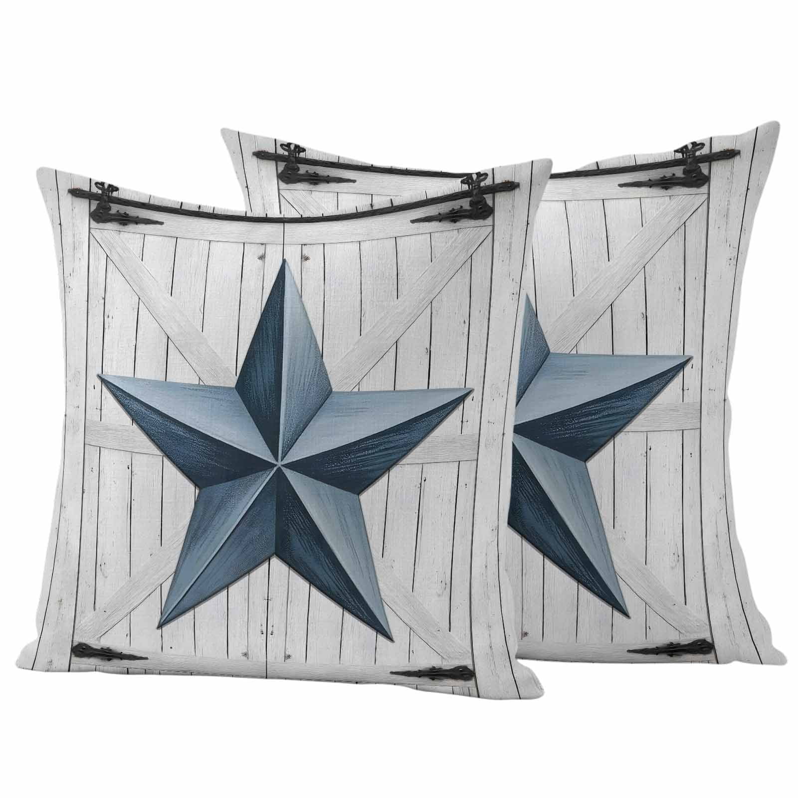 Texas Star Vintage Outdoor Waterproof Pillow Covers, Navy Blue Wooden Retro Decorative Square Throw Pillowcase Sofa Cushion Sham for Patio/Couch/Chair, 16"x16" 2 Pack